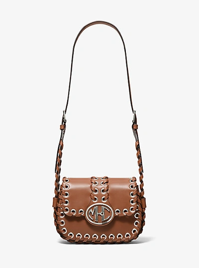 Shop Michael Kors Monogramme Whipstitch Leather Shoulder Bag In Brown