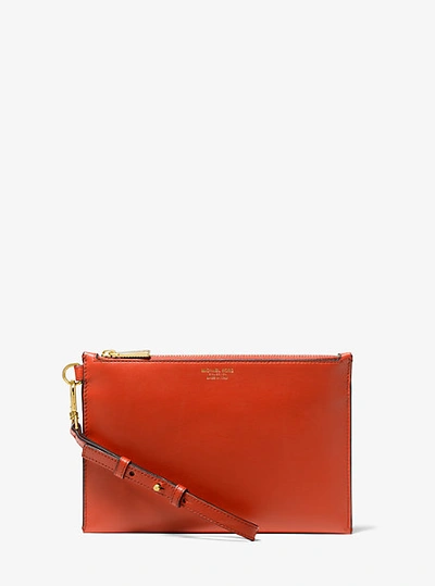 Shop Michael Kors Leather Wristlet In Red