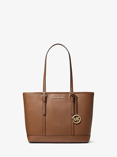 Michael Kors Jet Set Travel Small Saffiano Leather Top-zip Tote Bag In Brown