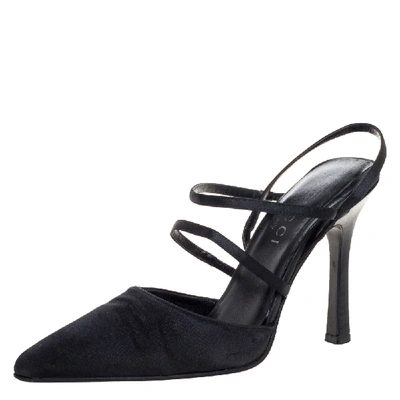 Pre-owned Gucci Black Satin Strappy Pointed Toe Sandals Size 35.5