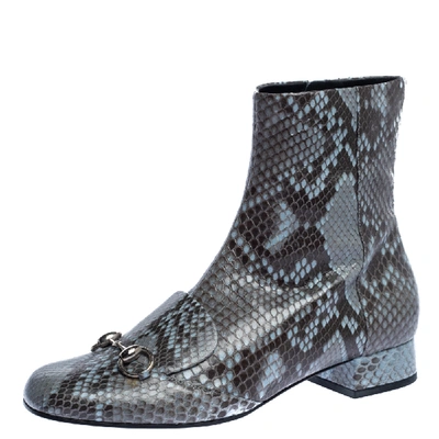 Pre-owned Gucci Grey/brown Python Leather Horsebit Ankle Boots Size 40
