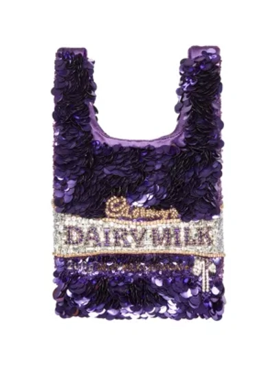 Shop Anya Hindmarch Mini Dairy Milk Sequin Tote In Purple