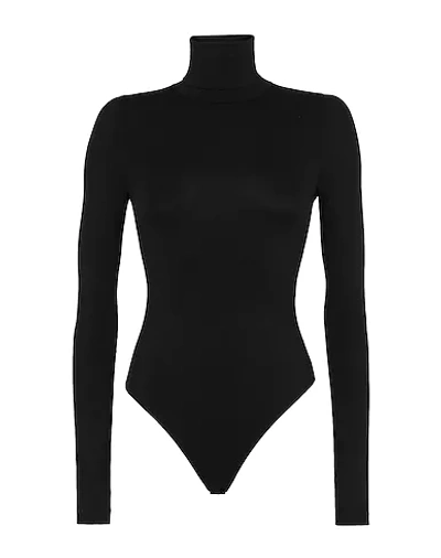 Shop 8 By Yoox Jersey L/sleeve Roll-neck Thong Bodysuit Woman T-shirt Black Size Xl Viscose, Elastane