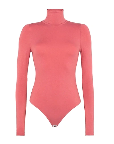 Shop 8 By Yoox Jersey L/sleeve Roll-neck Thong Bodysuit Woman T-shirt Pastel Pink Size Xl Viscose, Elasta
