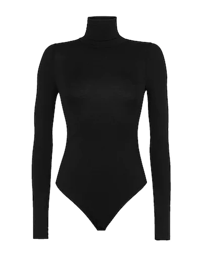 Shop 8 By Yoox Jersey L/sleeve Roll-neck Brief Bodysuit Woman T-shirt Black Size Xl Viscose, Elastane