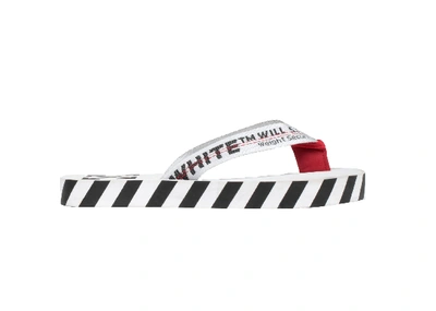 Pre-owned Off-white  Diagonal Stripes Flip Flops White Aw20 In White/black