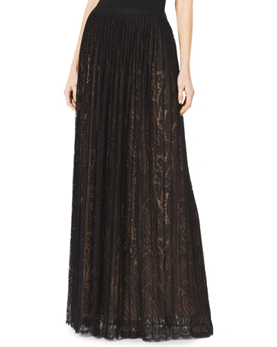 Michael Kors Paisley Lace Pleated Maxi Skirt In Black