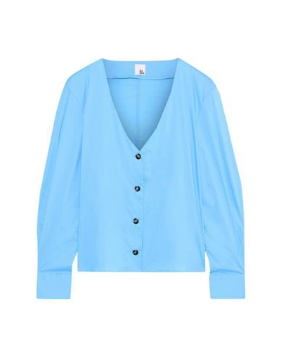Shop Iris & Ink Woman Shirt Sky Blue Size 6 Cotton, Polyamide, Elastane