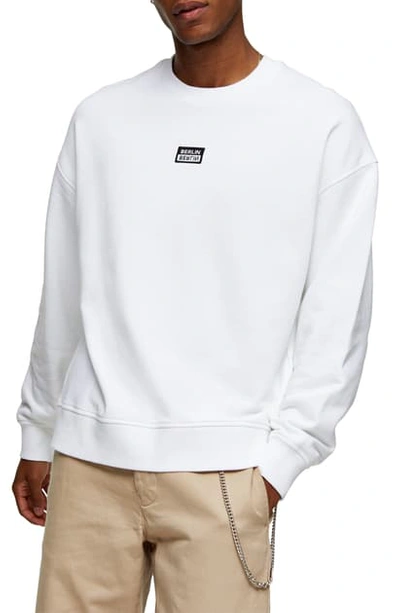 Shop Topman Berlin Patch Oversize Crewneck Sweatshirt In White
