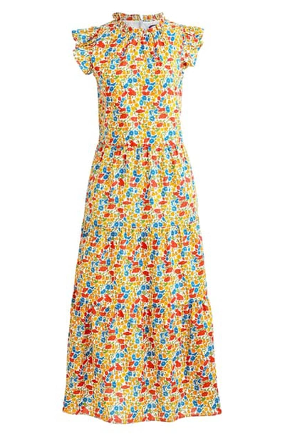Shop Jcrew Liberty Poppy & Daisy Print Tiered Dress In Cerise Blue Multi