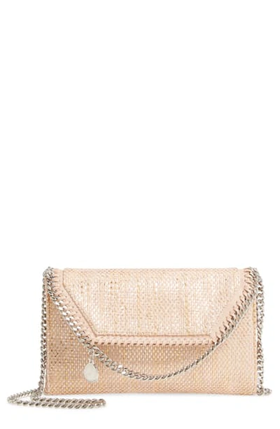 Shop Stella Mccartney Mini Falabella Metallic Woven Crossbody Bag In 6802 Blush