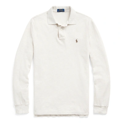 Shop Polo Ralph Lauren Mesh Long-sleeve Polo Shirt In Black Marl Heather/white