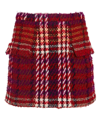 Shop Ronny Kobo Quinn Bouclé Mini Skirt In Red/black