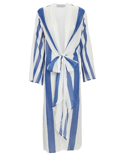 Shop Silvia Tcherassi Calitri Striped Cotton Robe In Blue-med
