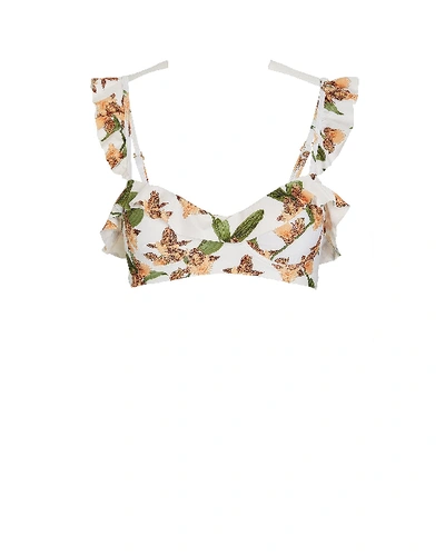 Shop Agua By Agua Bendita Margot Ruffled Floral Bikini Top In Multi