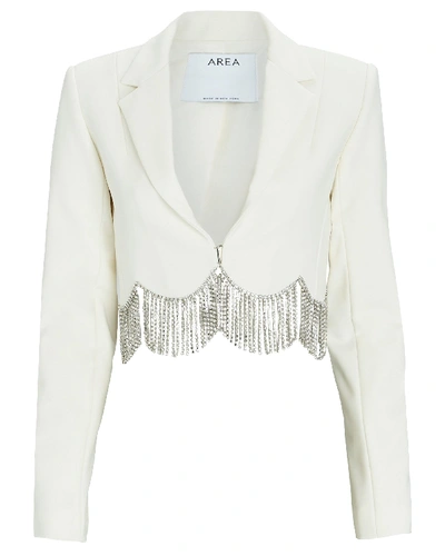 Shop Area Crystal Fringed Cropped Blazer In Ivory
