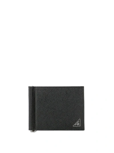 Prada Saffiano Money Clip Wallet in Black for Men