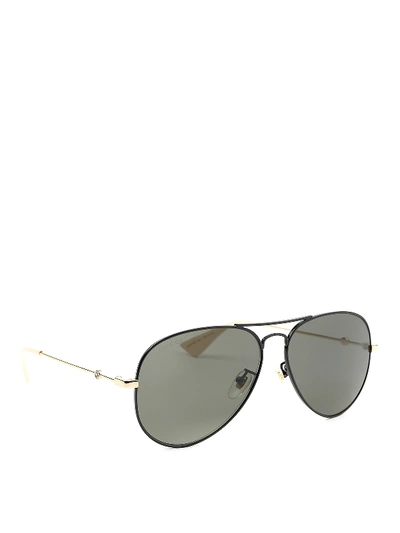 Shop Gucci Grey Lenses Aviator Sunglasses In Black