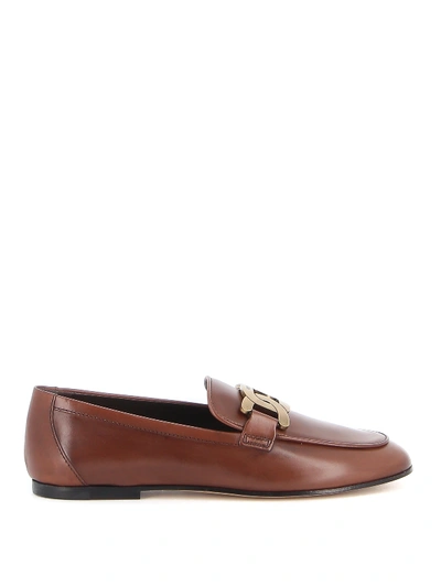 Shop Tod's Smooth Leather Loafers In Brown