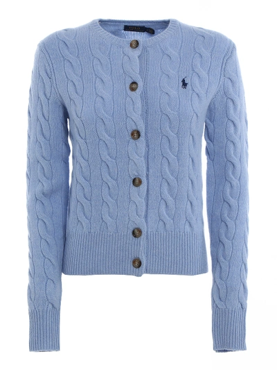 Shop Polo Ralph Lauren Cable-knit Cropped Cardigan In Light Blue