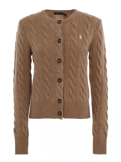 Shop Polo Ralph Lauren Cable-knit Cropped Cardigan In Beige