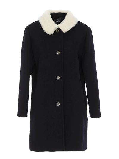 Shop Apc Wool Blend Coat In Dark Blue