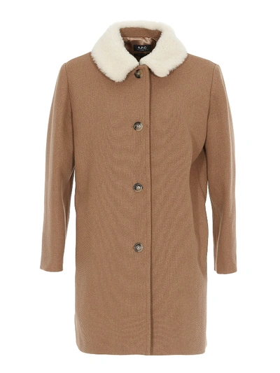 Shop Apc Wool Blend Coat In Dark Beige