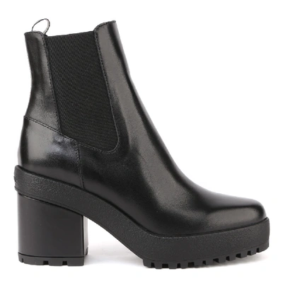 Shop Hogan Black Leather Ankle Boots