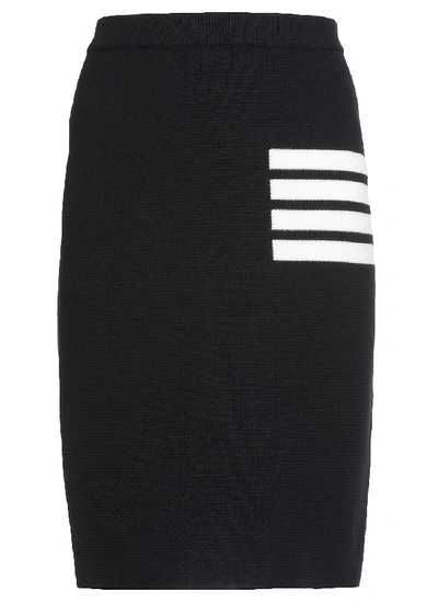 Shop Thom Browne Knitted Pencil Skirt In Navy