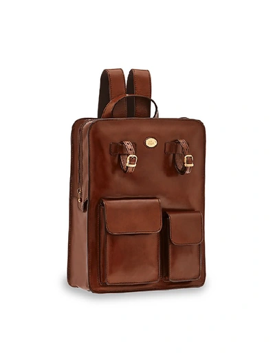 Shop The Bridge Designer Men's Bags Story Uomo Genuine Leather Squared Backpack W/two Front Pockets In Marron