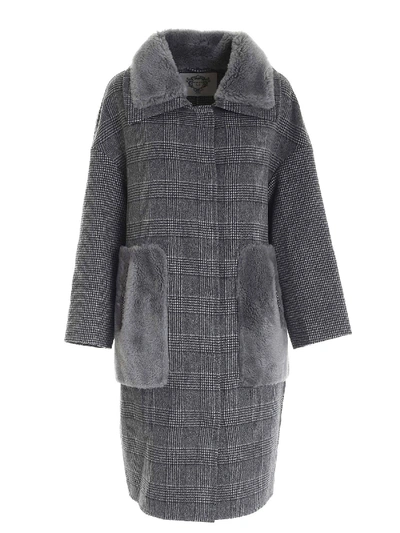 Shop Diego M Prince Of Wales Check Coat In Grey