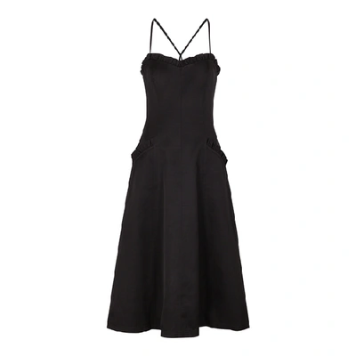 Shop Rebecca Vallance Winona Black Satin Midi Dress
