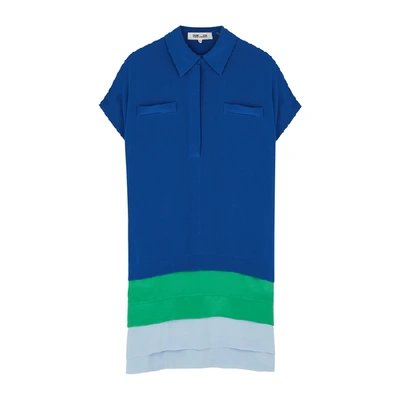 Shop Diane Von Furstenberg Hatsu Colour-blocked Silk Shirt Dress In Blue