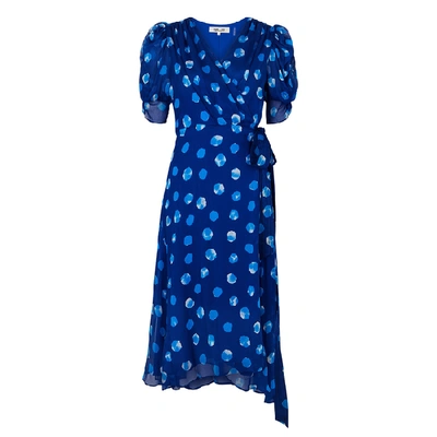 Shop Diane Von Furstenberg Kimoro Printed Silk-chiffon Wrap Dress In Blue
