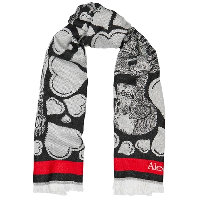 Shop Alexander Mcqueen Love Letter Jacquard Wool Scarf In Black