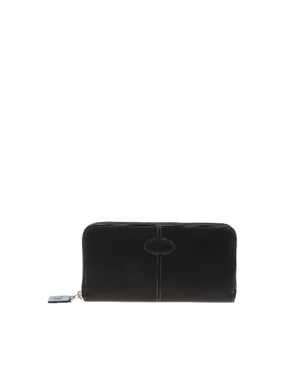 Shop Tod's Logo Leather Wallet In Black