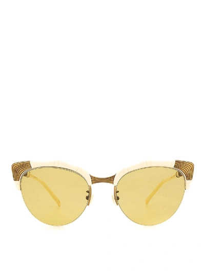 Shop Gucci Bamboo-effect Cream-colored Sunglasses
