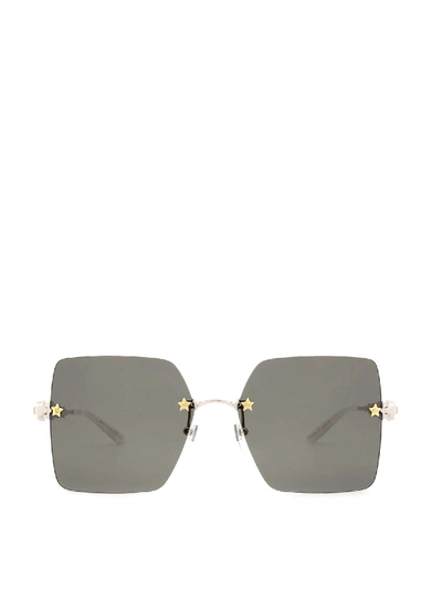 Shop Gucci Crystal Embellished Squared Sunglasses In Grey