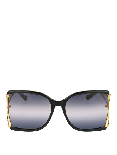 Shop Gucci Dark Lens Oversized Butterfly Sunglasses In Black