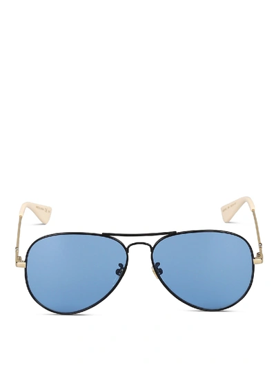 Shop Gucci Blue Lens Aviator Sunglasses In Black