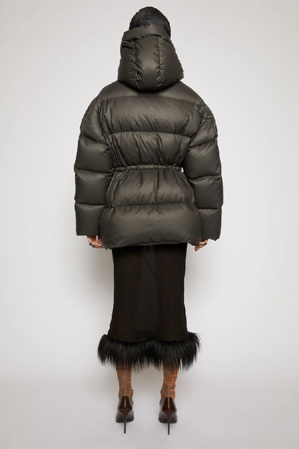Acne Studios Dark Gray Hooded Puffer Coat In Black ModeSens