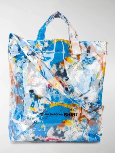 Shop Comme Des Garçons Shirt Graffiti-print Tote Bag In Blue