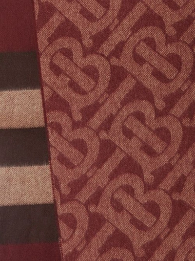 Shop Burberry Reversible Check And Monogram Cashmere Scarf In Burgundy