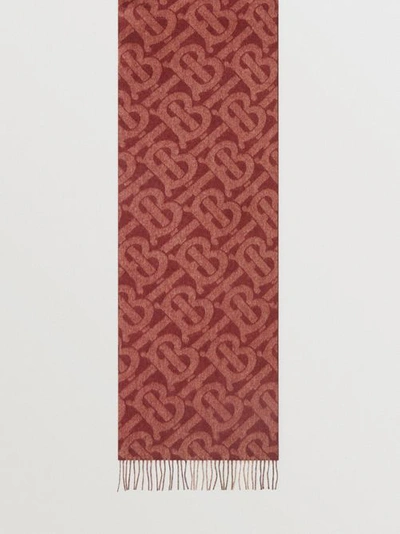 Shop Burberry Reversible Check And Monogram Cashmere Scarf In Burgundy