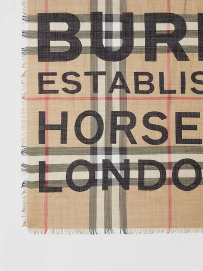 Shop Burberry Logo Check Wool Silk Scarf In Archive Beige