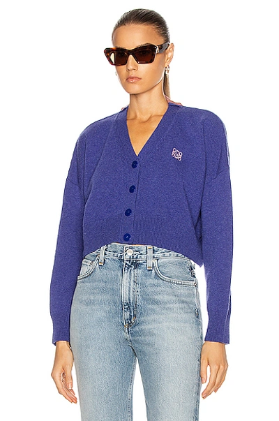 Shop Loewe Anagram Cropped Cardigan In Blue & Geranium