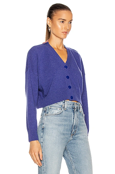 Shop Loewe Anagram Cropped Cardigan In Blue & Geranium