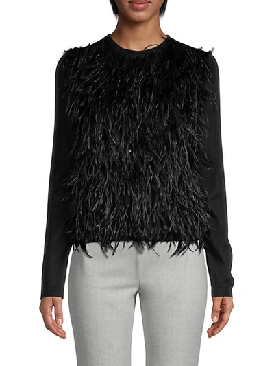 Shop Giambattista Valli Feathered Cashmere & Silk-blend Sweater In Black