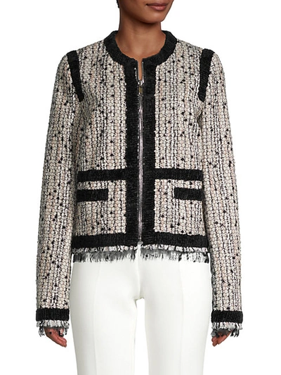 Shop Giambattista Valli Front-zip Tweed Jacket In Ivory Black