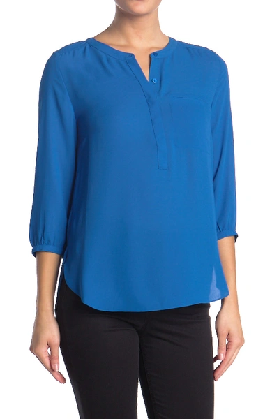 Shop Nydj Henley 3/4 Sleeve Blouse (petite) In Bl Harbour